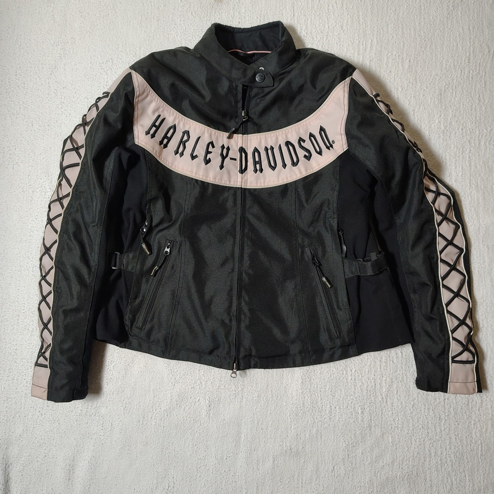 Harley Davidson Dark Angel Riding Jacket Womens Large Black Lace Up Sleeve 97358